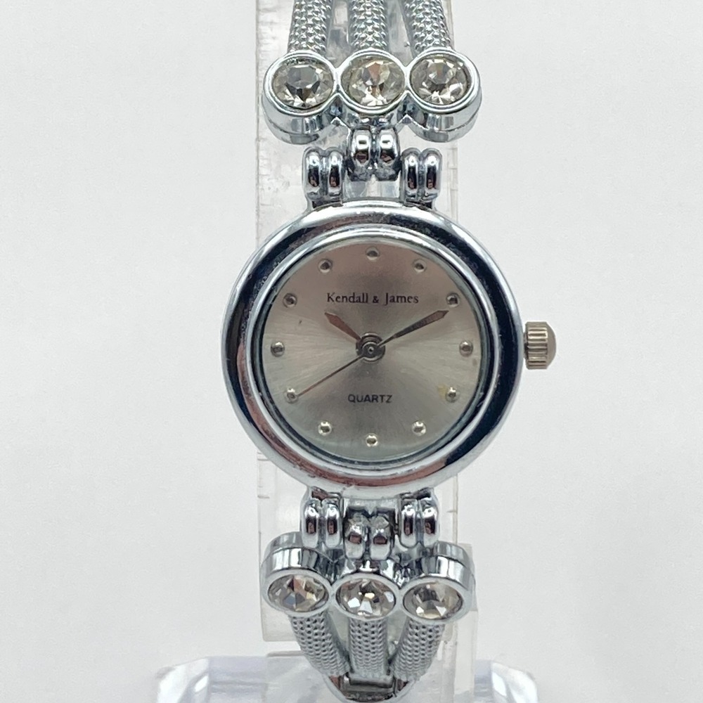 Kendall & James Womens Watch Silver Tone Crystals Multi Chain New Battery 7.25"